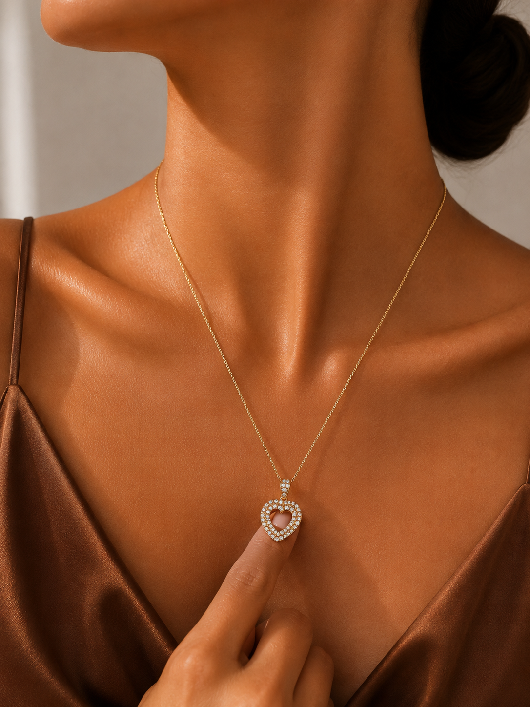 Gold-Tone Open Heart Crystal Pendant Necklace