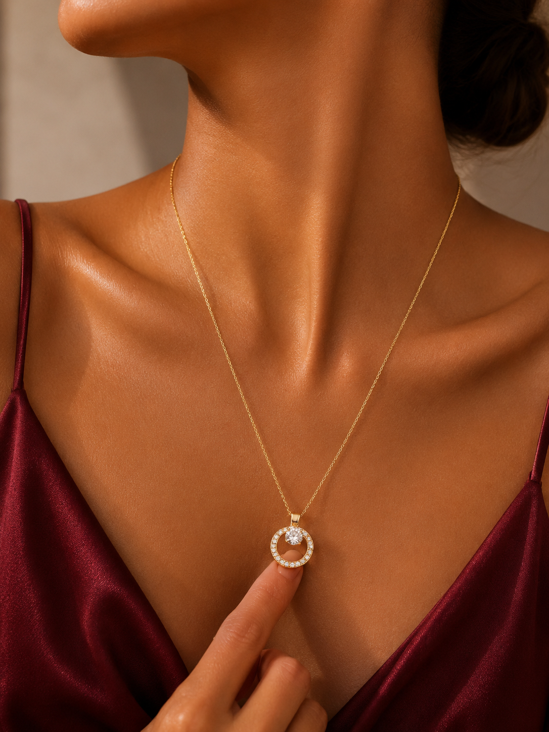 Gold-Tone Circle Crystal Pendant Necklace