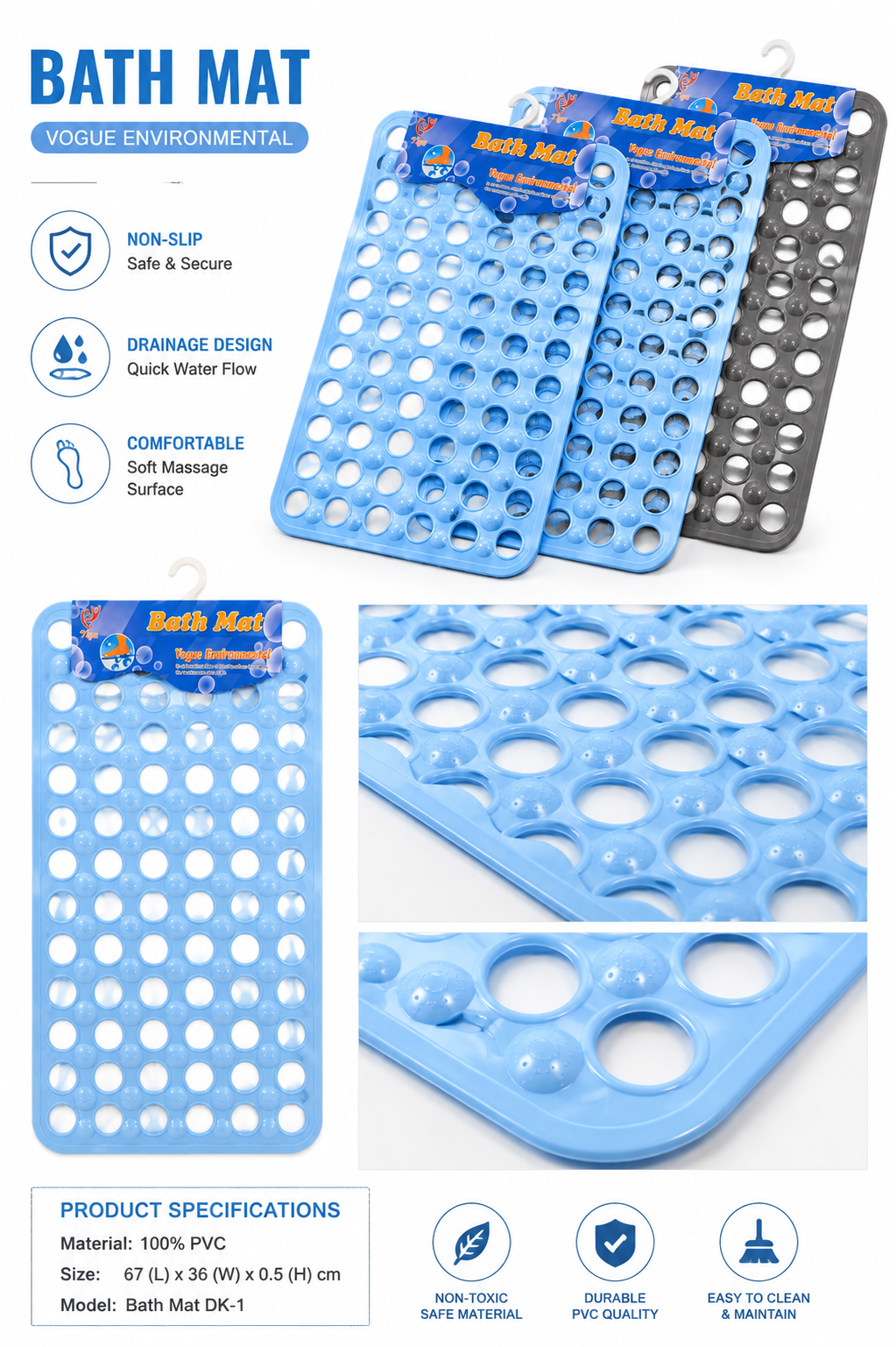 PVC Non-Slip Bath Mat – DK-1