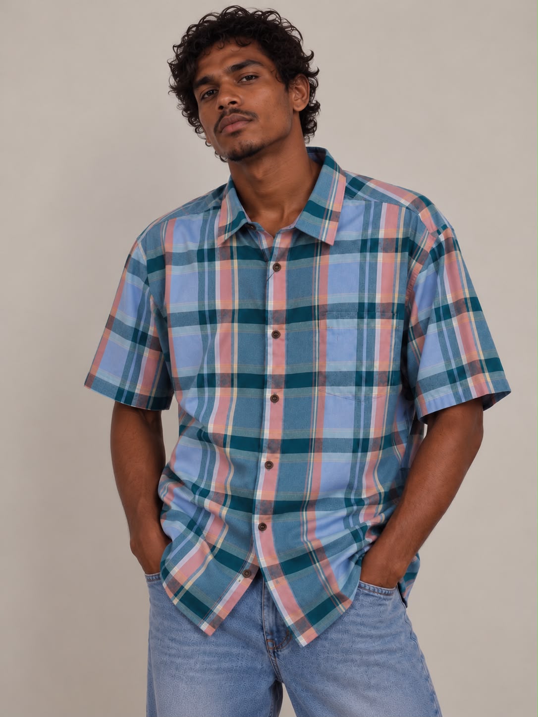 Men’s Short Sleeve Woven Check Shirts