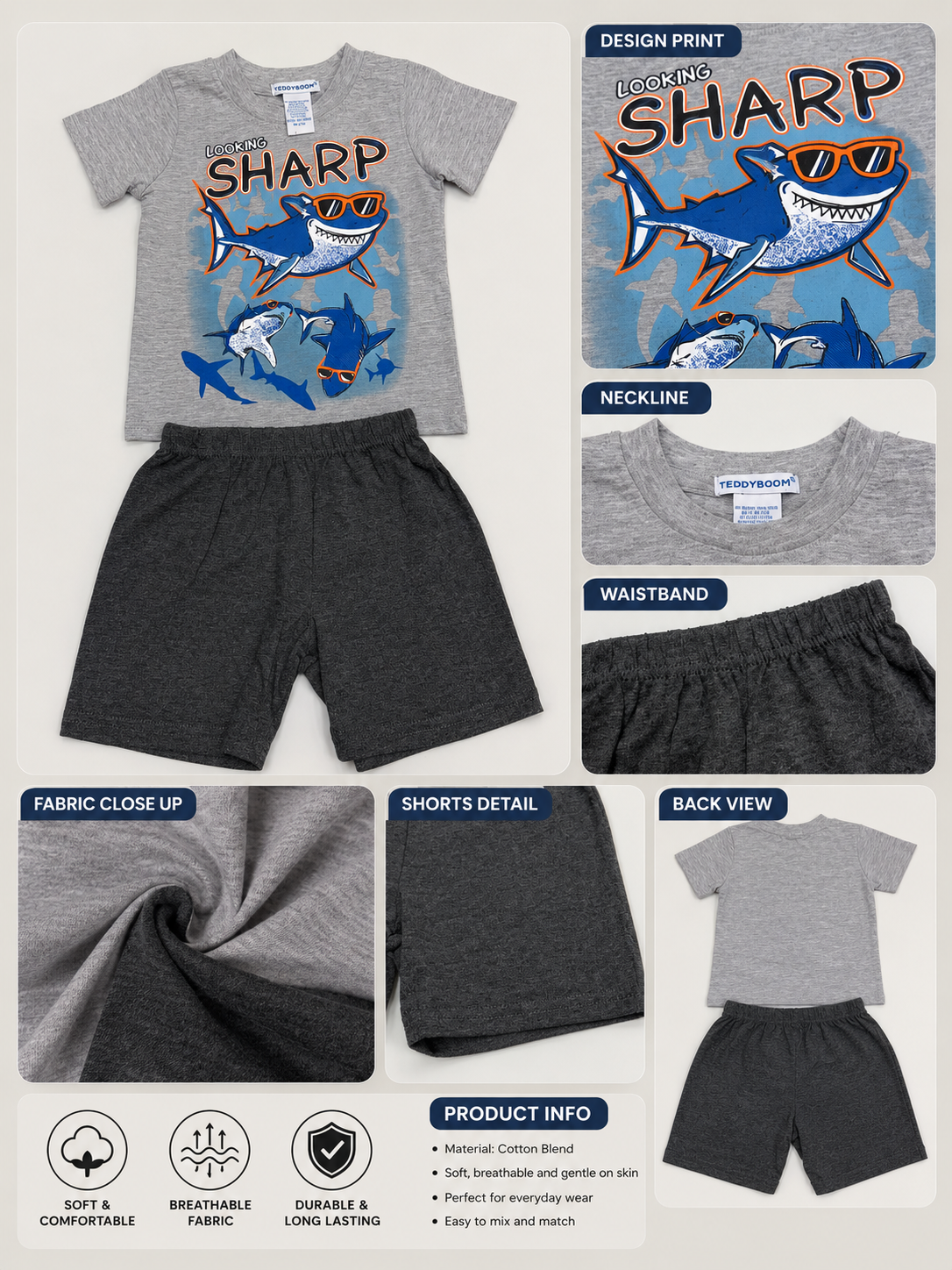 Teddy Boom "Looking Sharp" Boys Shark T-Shirt & Shorts Set
