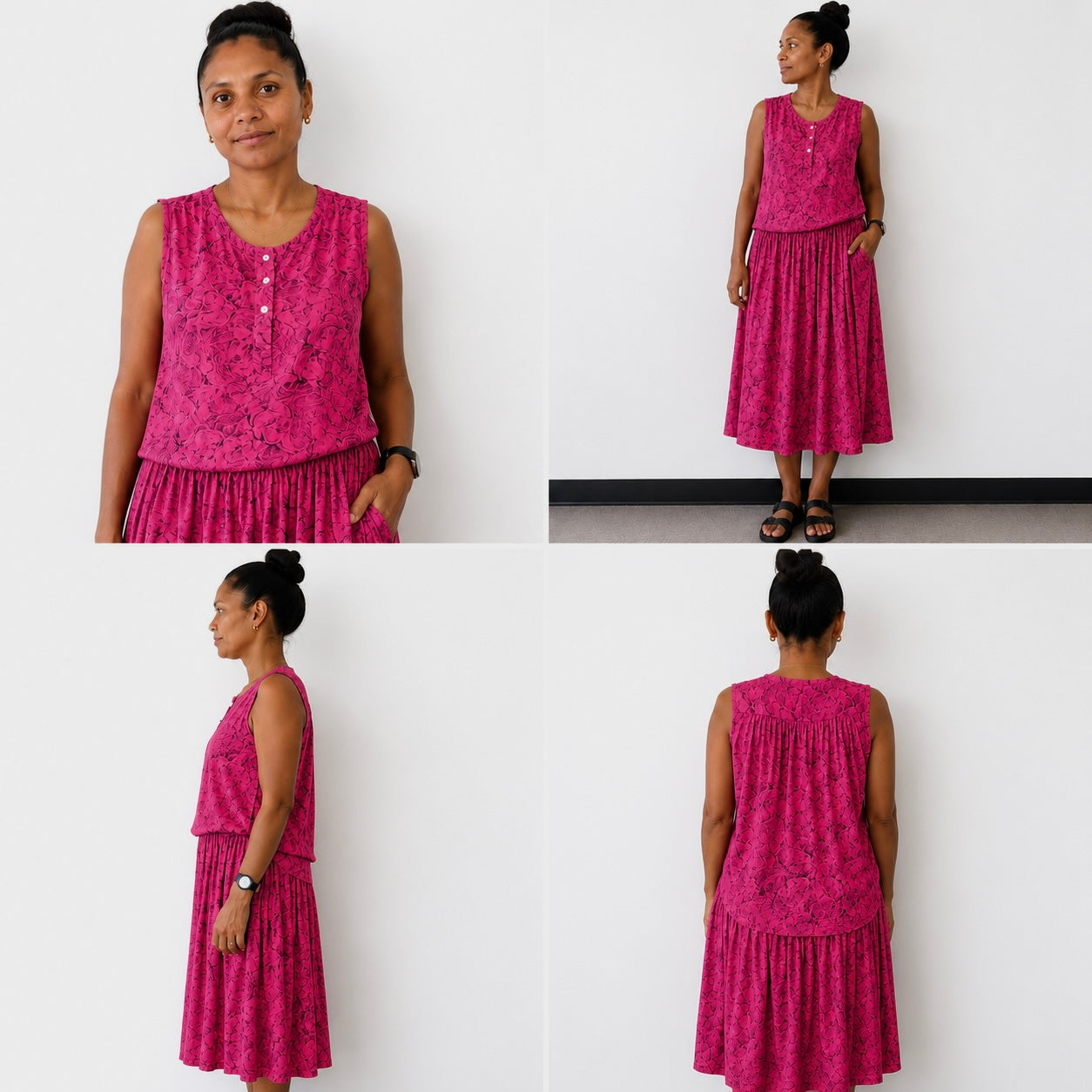 Ladies Pink Printed Sleeveless Top & Midi Skirt Set