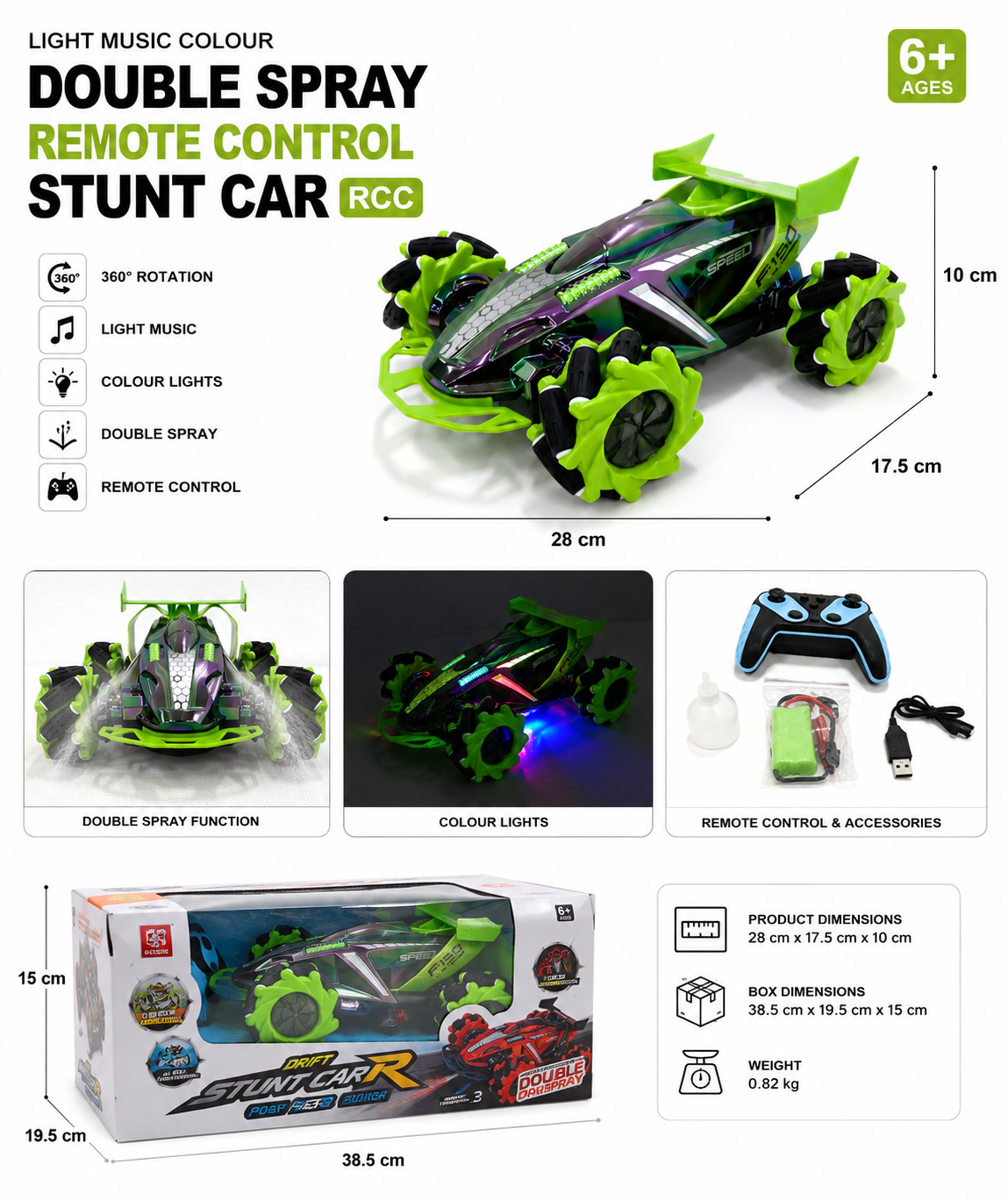 Double Spray Remote Control Stunt Car RCC