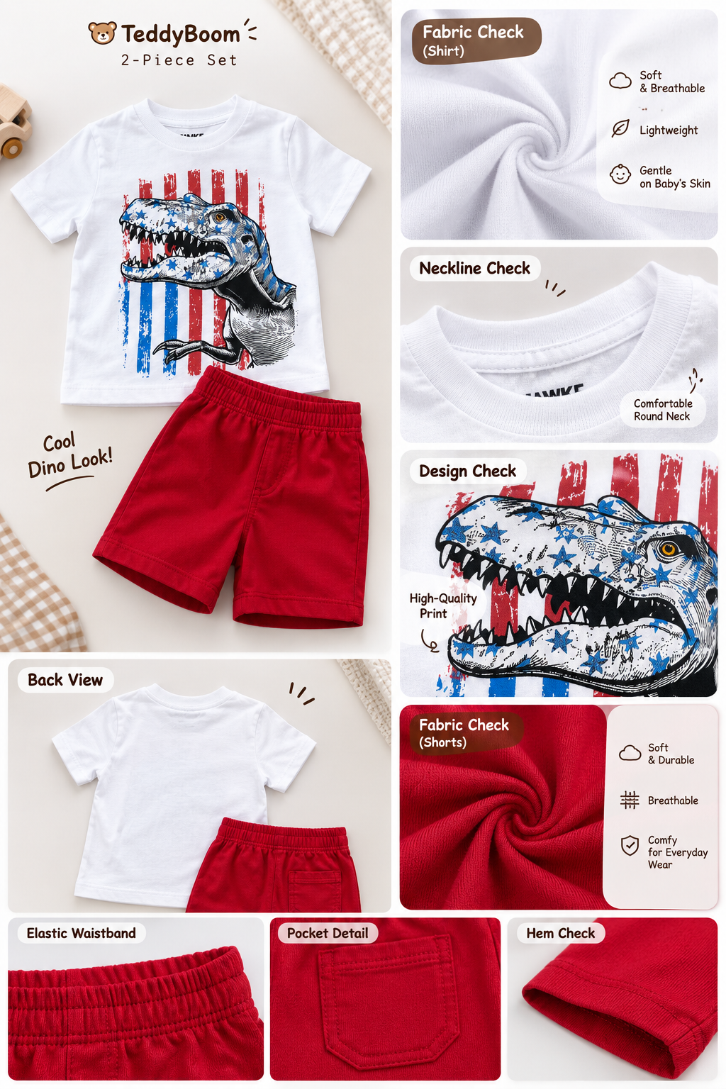 Teddy Boom Boys 2-Piece Dinosaur Shorts Set | 18–24 Months