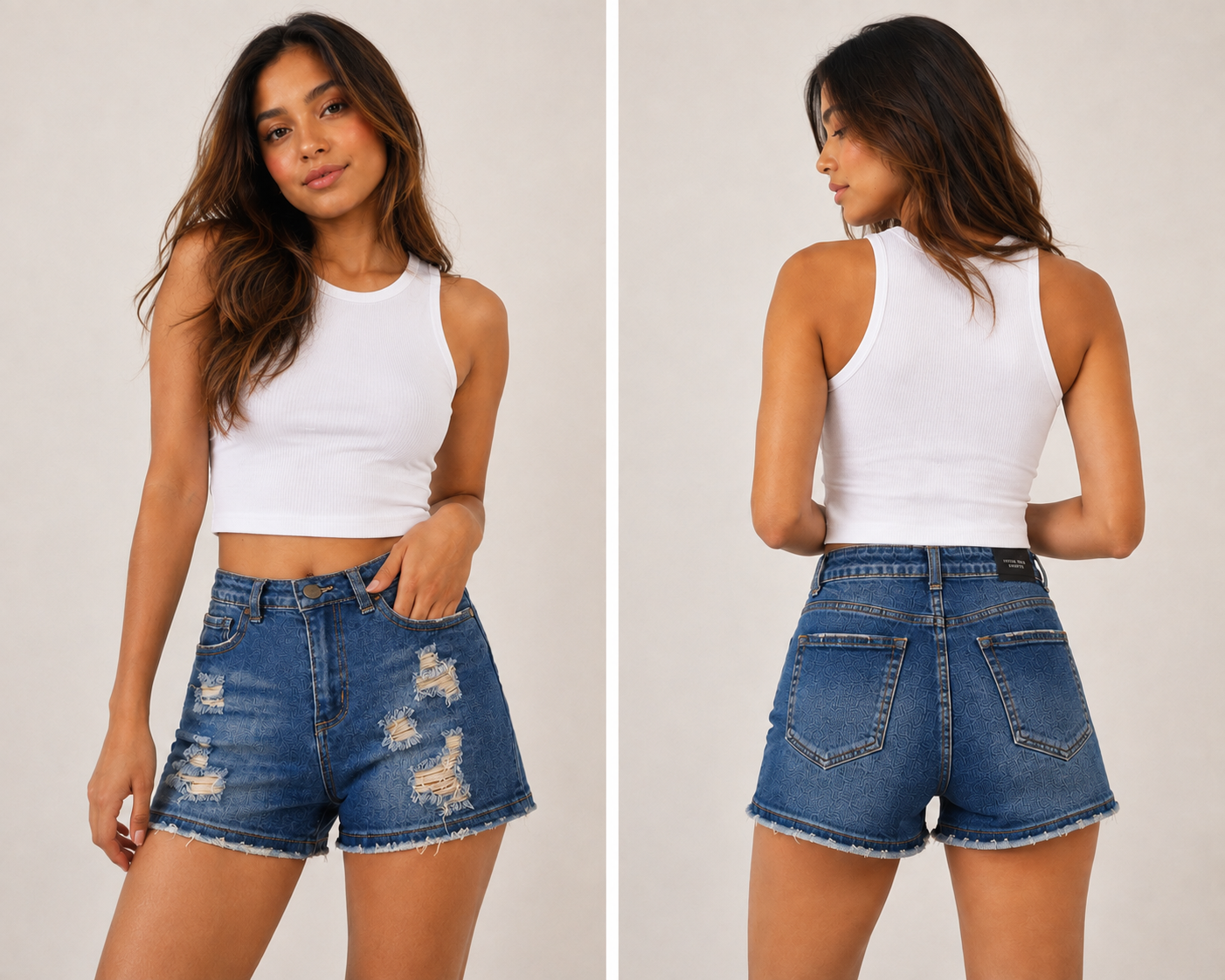 High Rise Distressed Denim Shorts | Light Wash