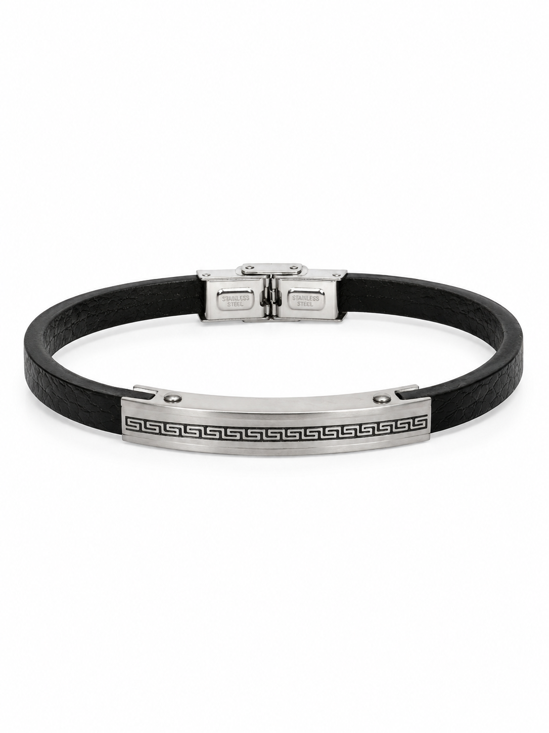Minimalist Fashion Bracelet – Leather Style with Stainless Steel Look Plate