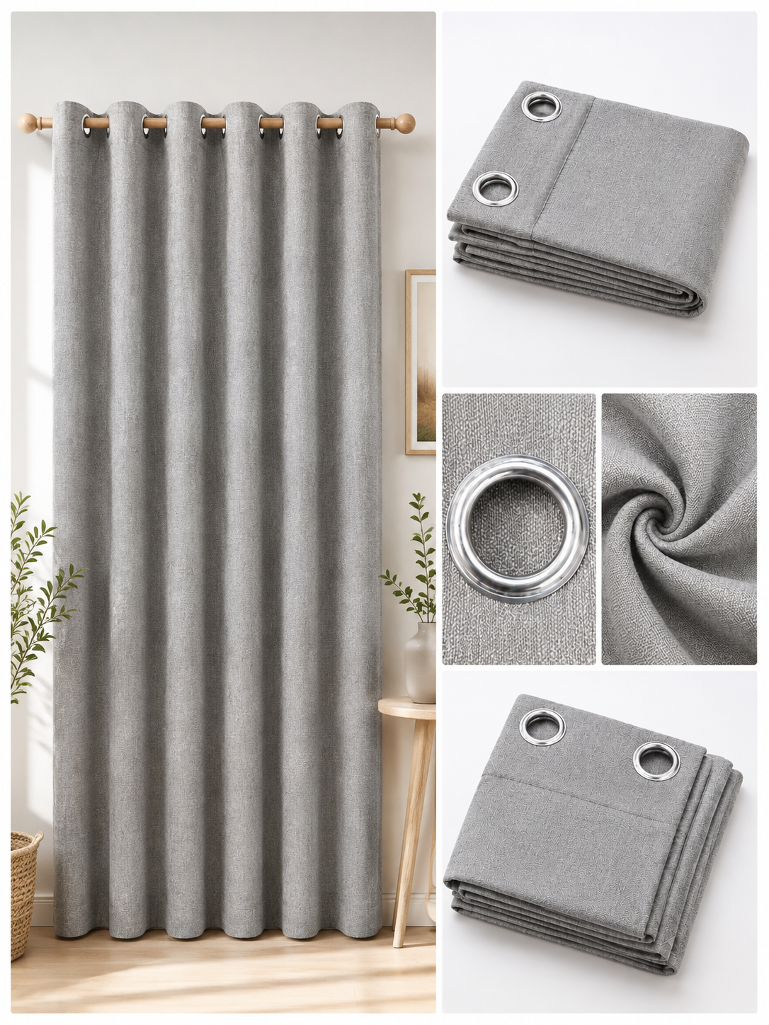 Grey Polyester Eyelet Window Curtain – 140 x 210 cm