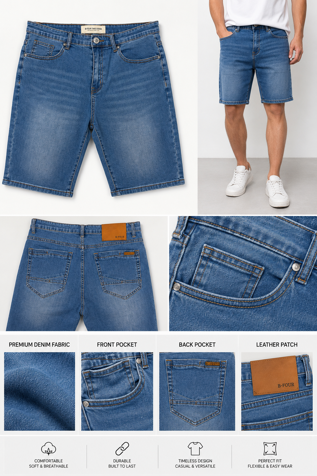 Men's Classic Blue Denim Shorts | Regular Fit Casual Shorts