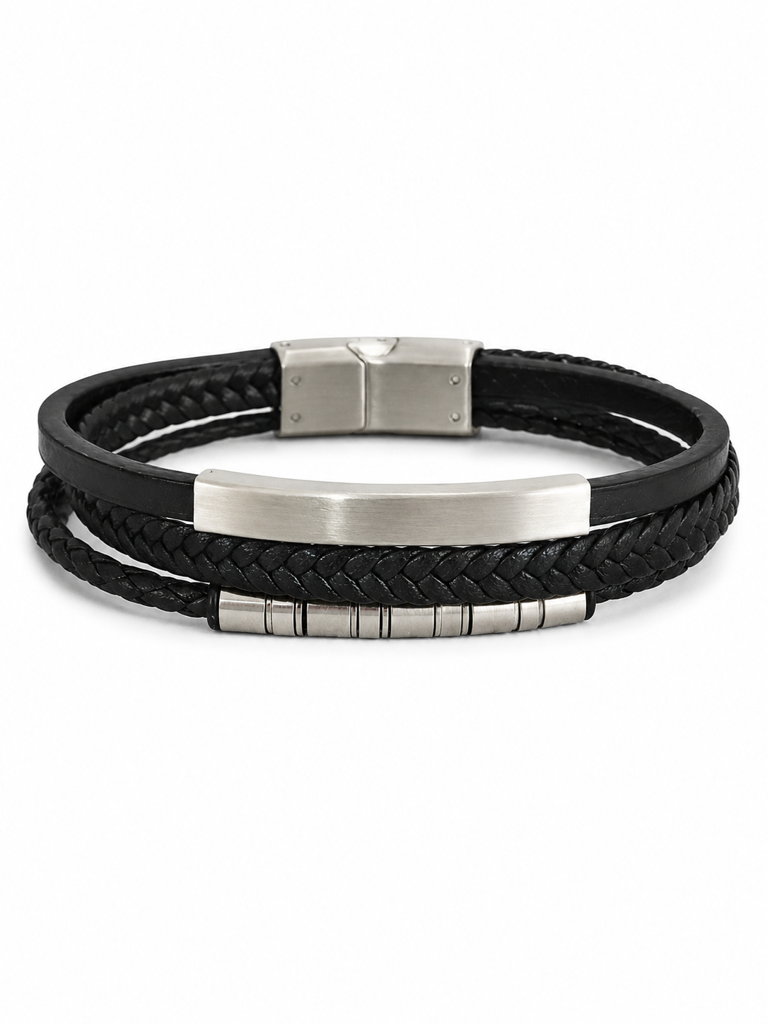 Layered Black Leather Bracelet with Gold-Tone Accent