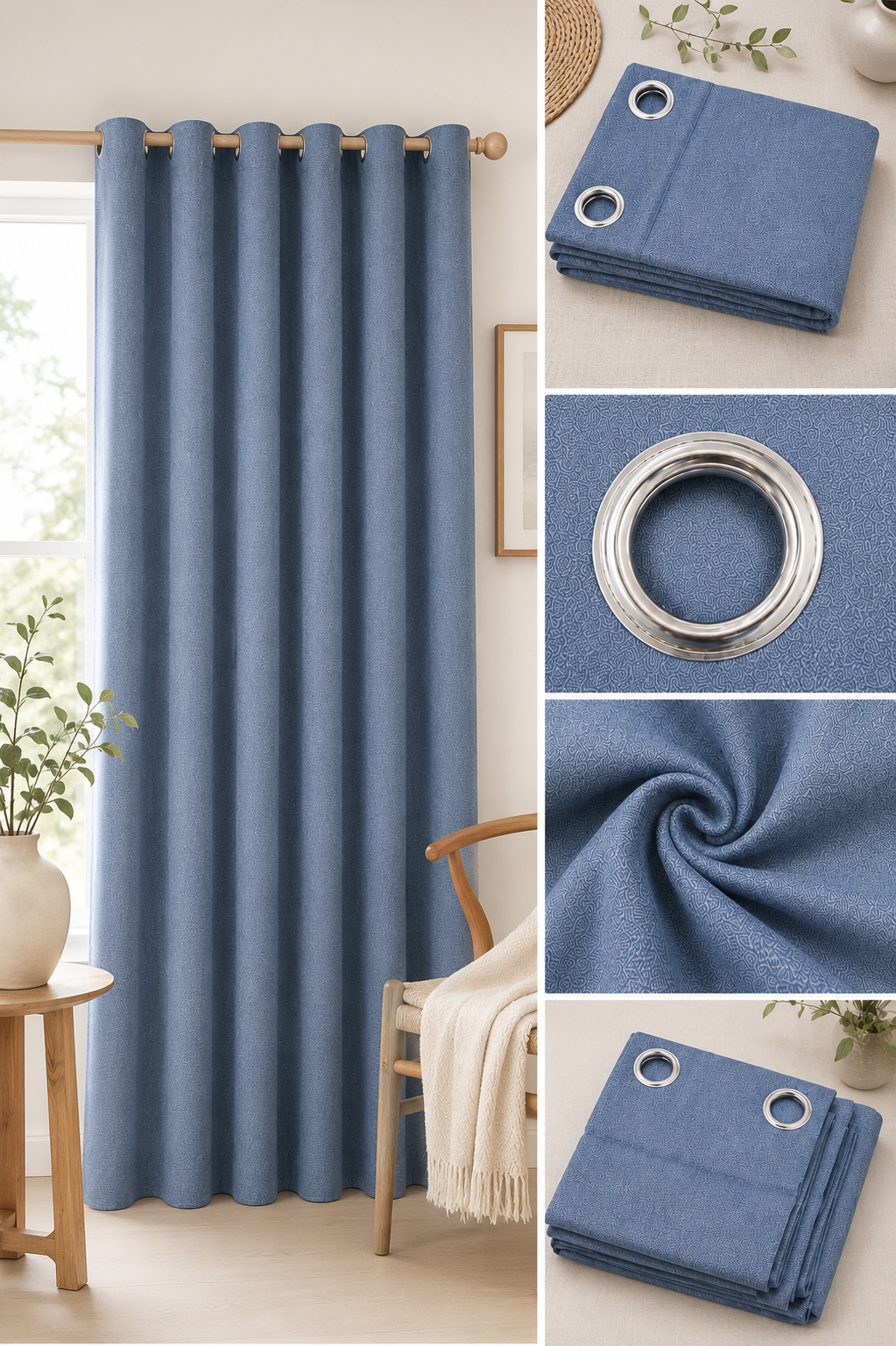 Blue Polyester Eyelet Window Curtain – 140 x 150 cm