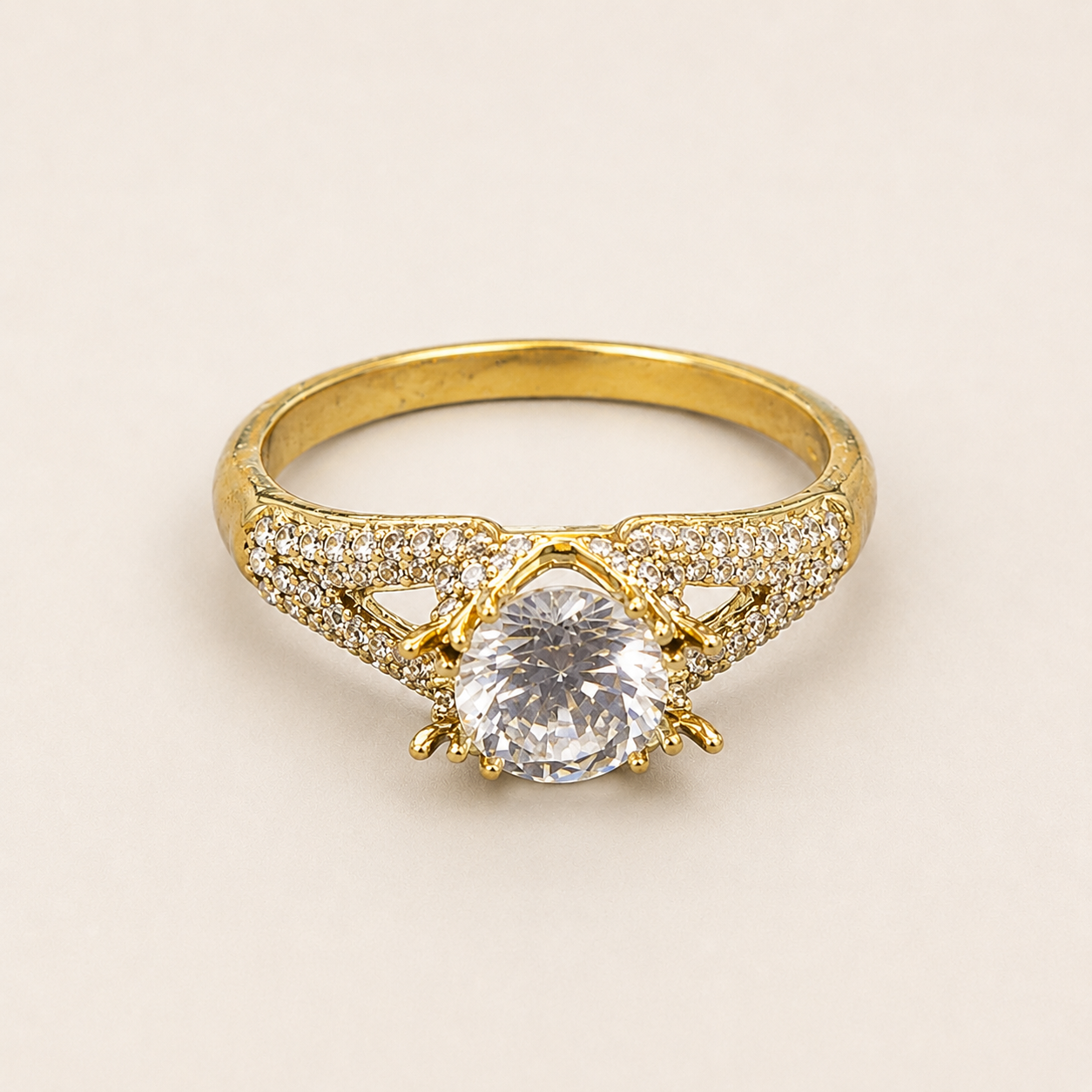 Women’s Gold-Tone Round Crystal Statement Ring