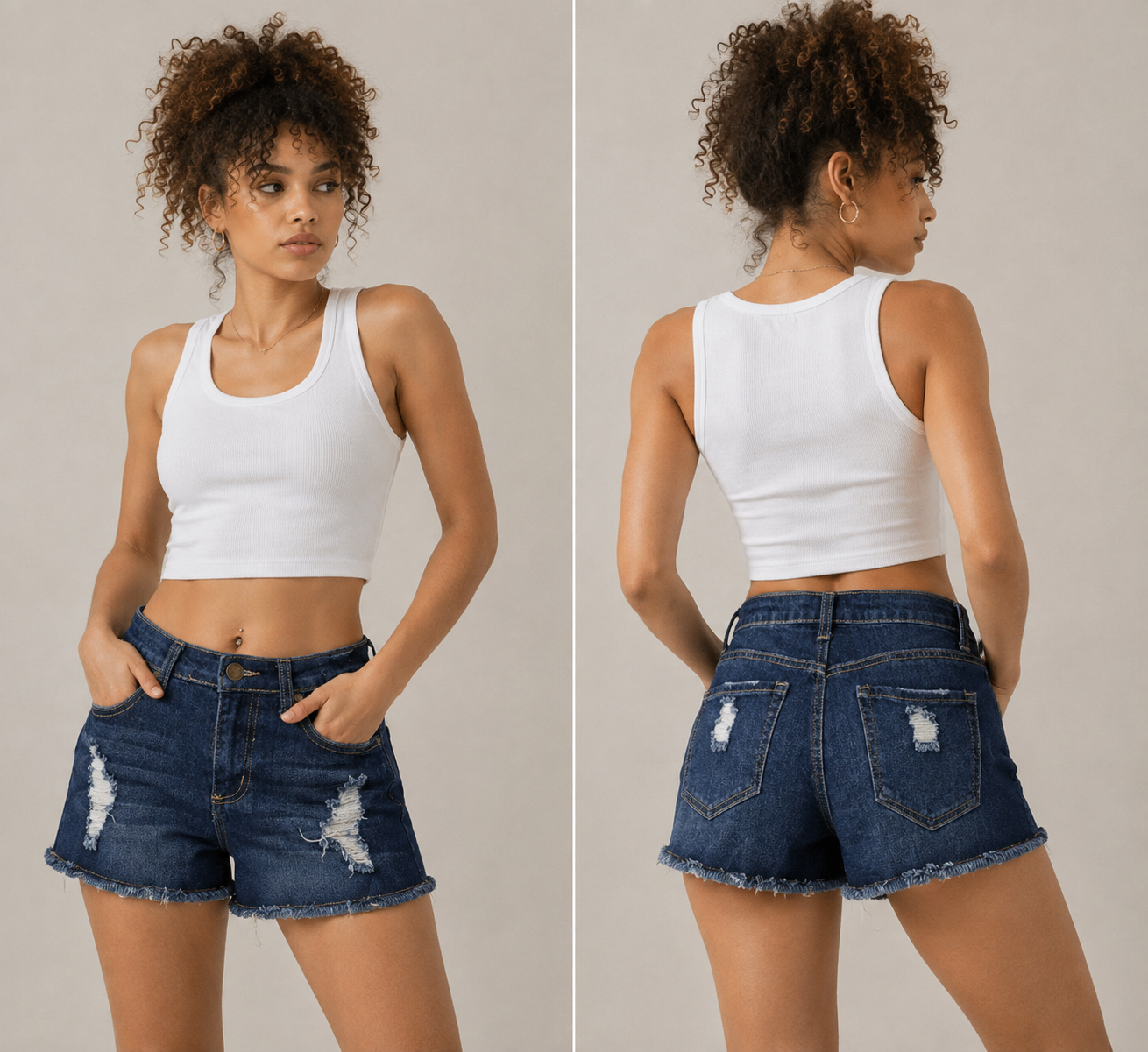 High-Waist Distressed Denim Shorts