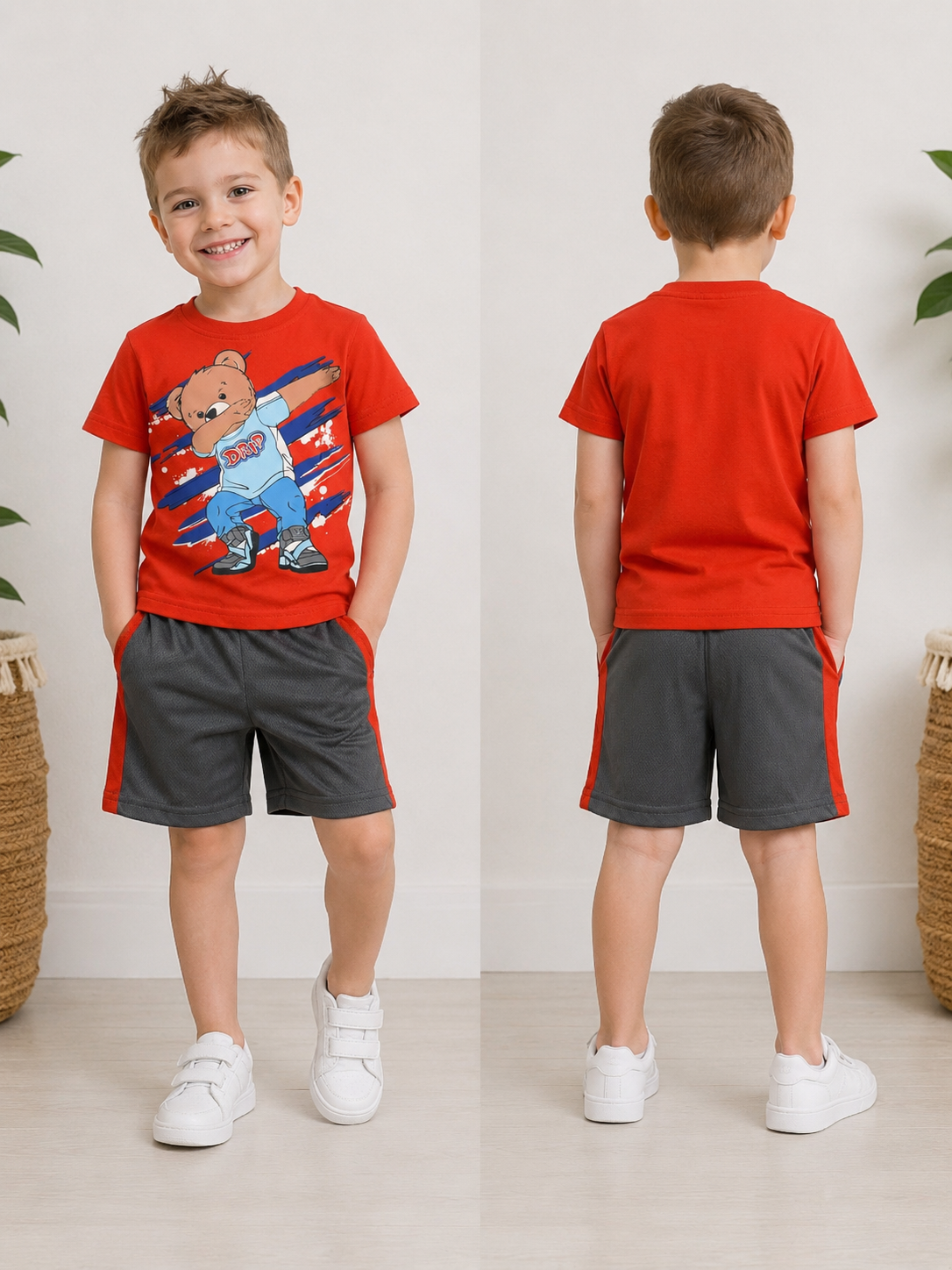 Toddler Boys Drip Smiley Graphic Outfit Set