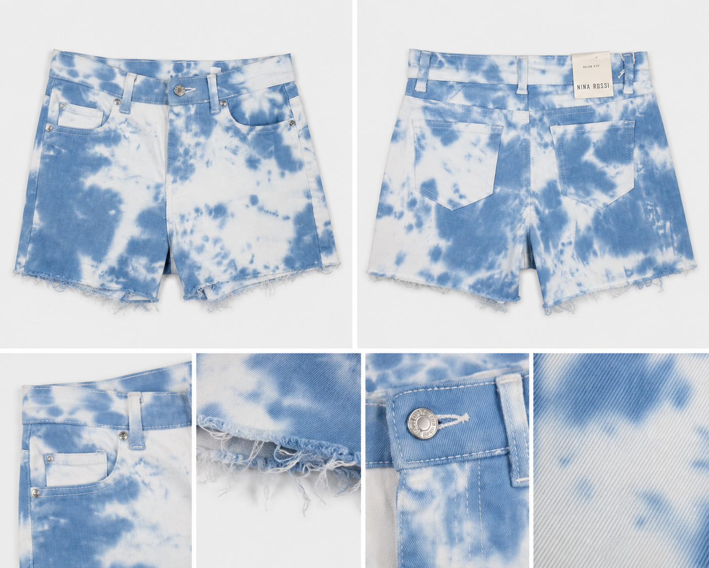 Blue Tie-Dye Denim Shorts | High Rise Frayed Hem Shorts