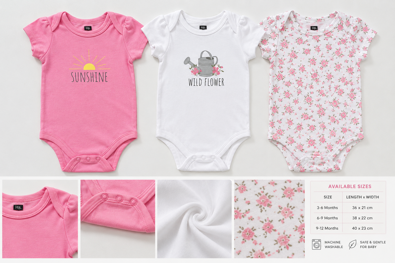 Baby Girls Cotton Short Sleeve Bodysuit | Assorted Designs | 0–12 Months