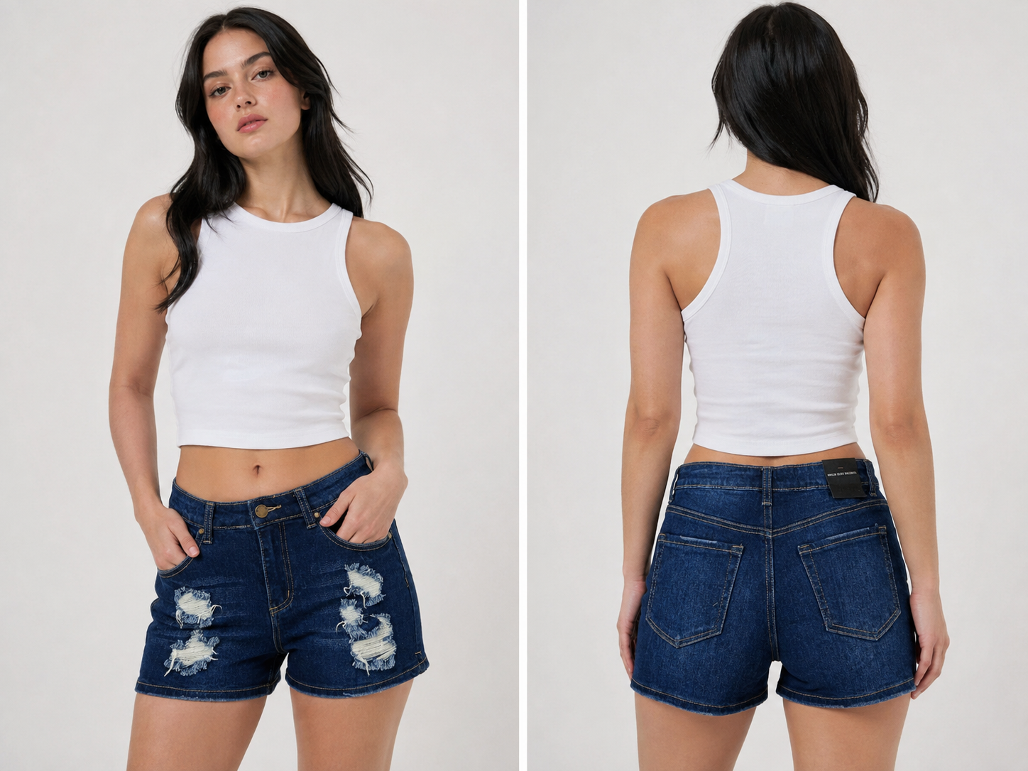 High-Waist Distressed Denim Shorts