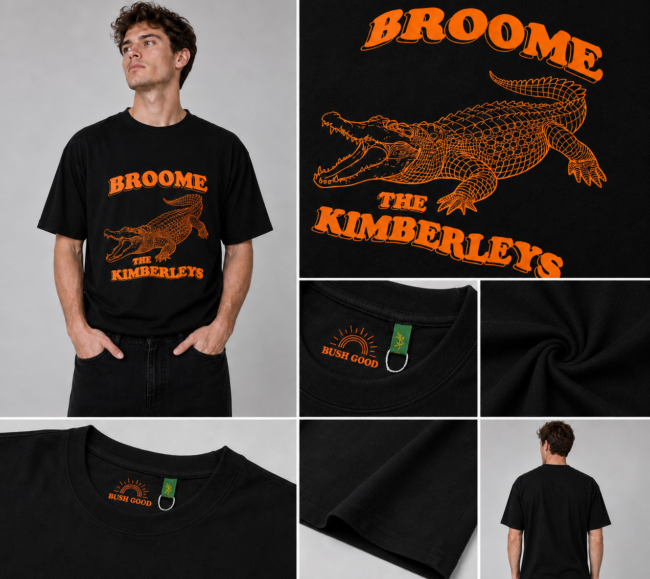 Broome Kimberley Crocodile Graphic T-Shirt – Black