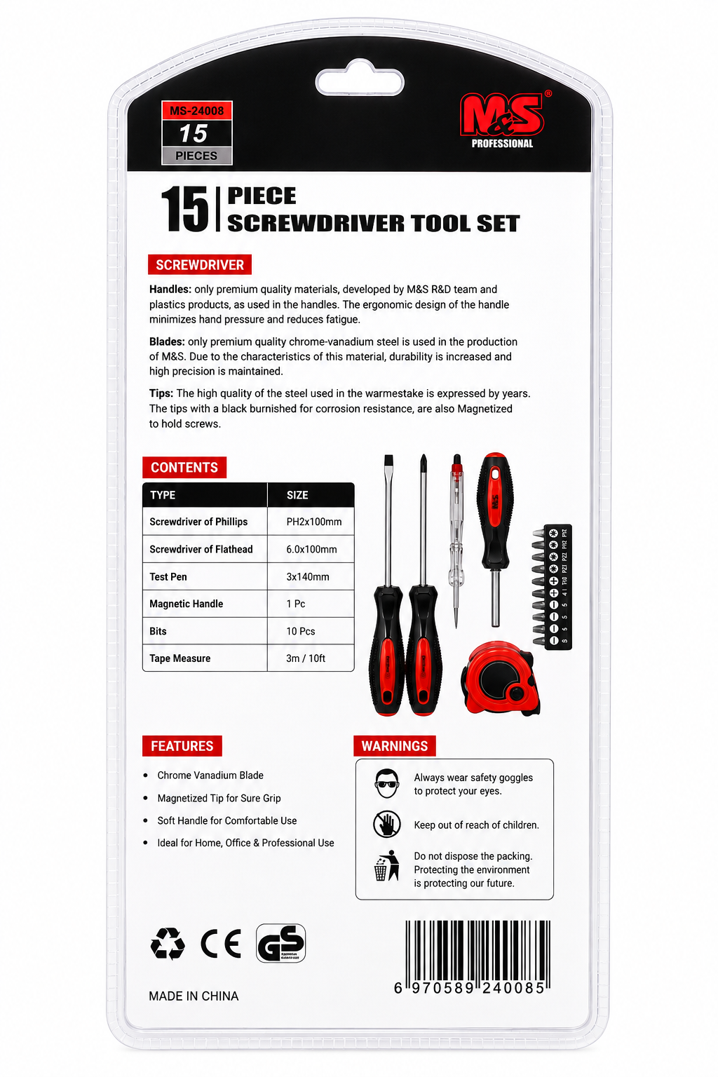 15-Piece Screwdriver Tool Set – MS-24008