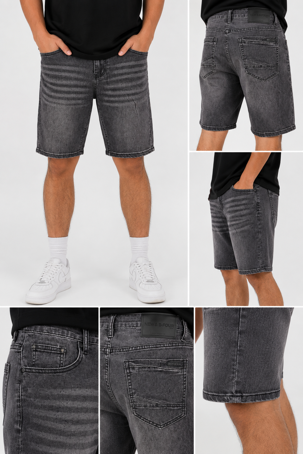 Men's Washed Grey Denim Shorts | Classic Straight Fit