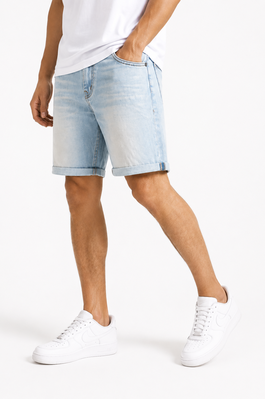 Men's Light Wash Distressed Denim Shorts | Casual Stretch Fit