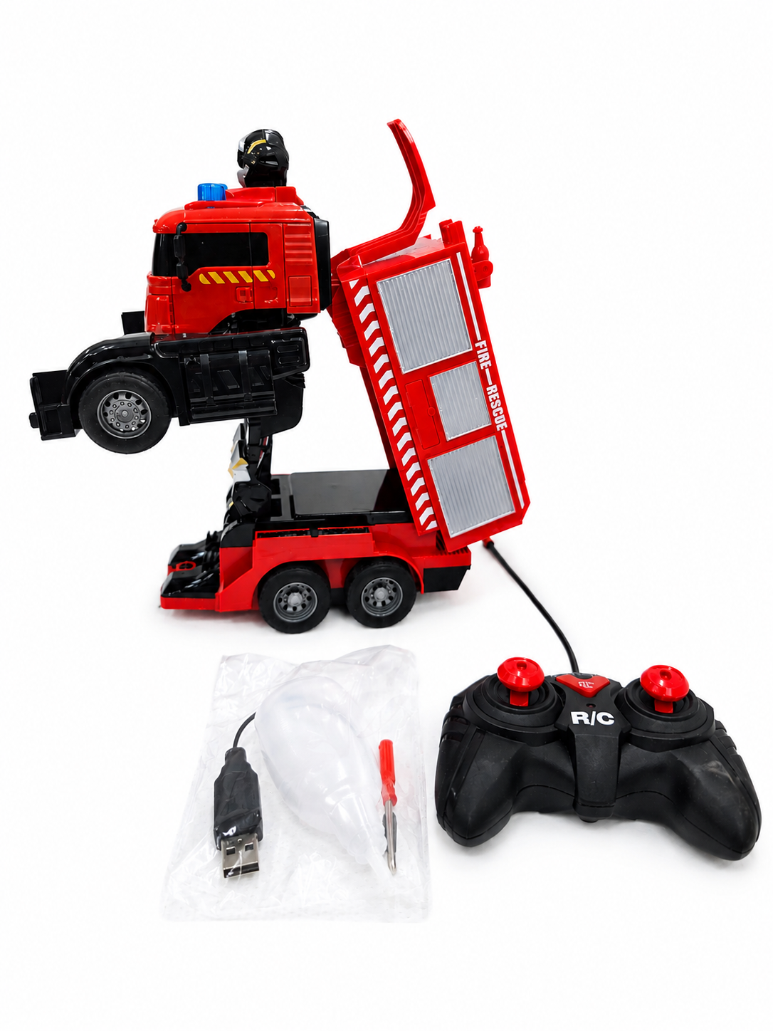 Remote Control Deformation Fire Truck Robot with Lights & Spray | RC Transforming Toy (6+)