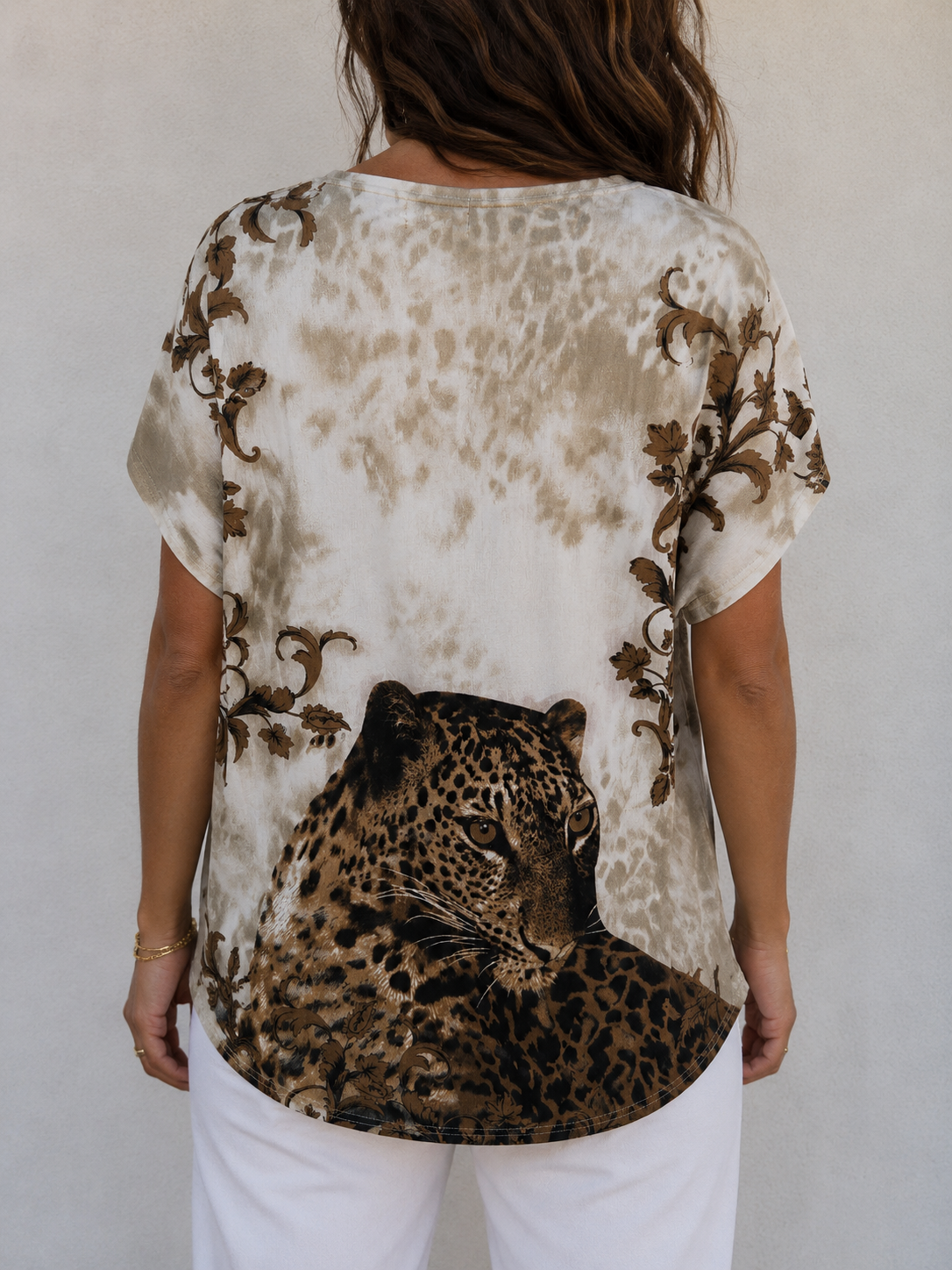 Ladies Printed Diamante Blouse – Khaki Print