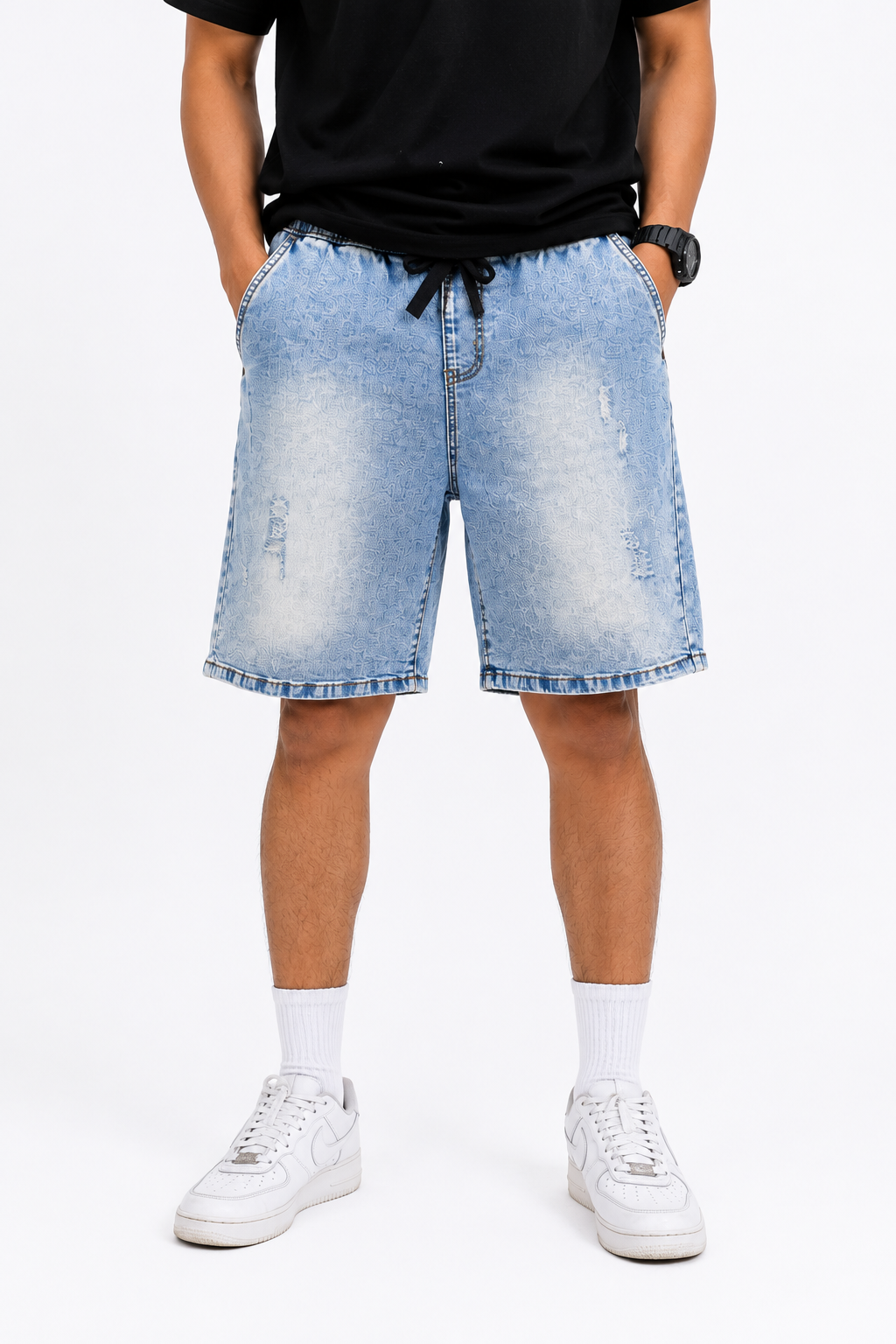 Light Wash Denim Drawstring Shorts
