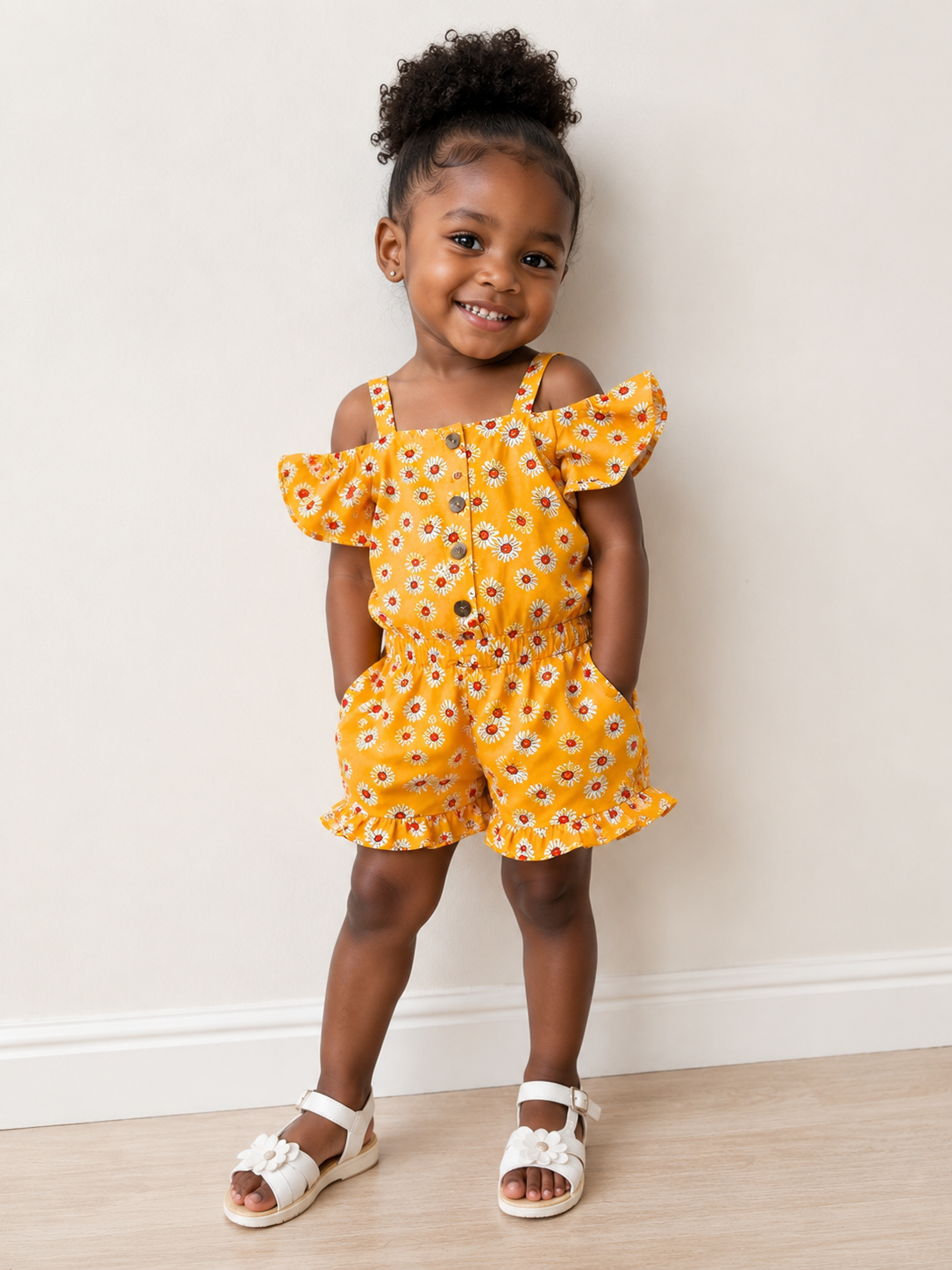 Girls' Daisy Print Two-Piece Outfit | Mustard Yellow | 2T–4T