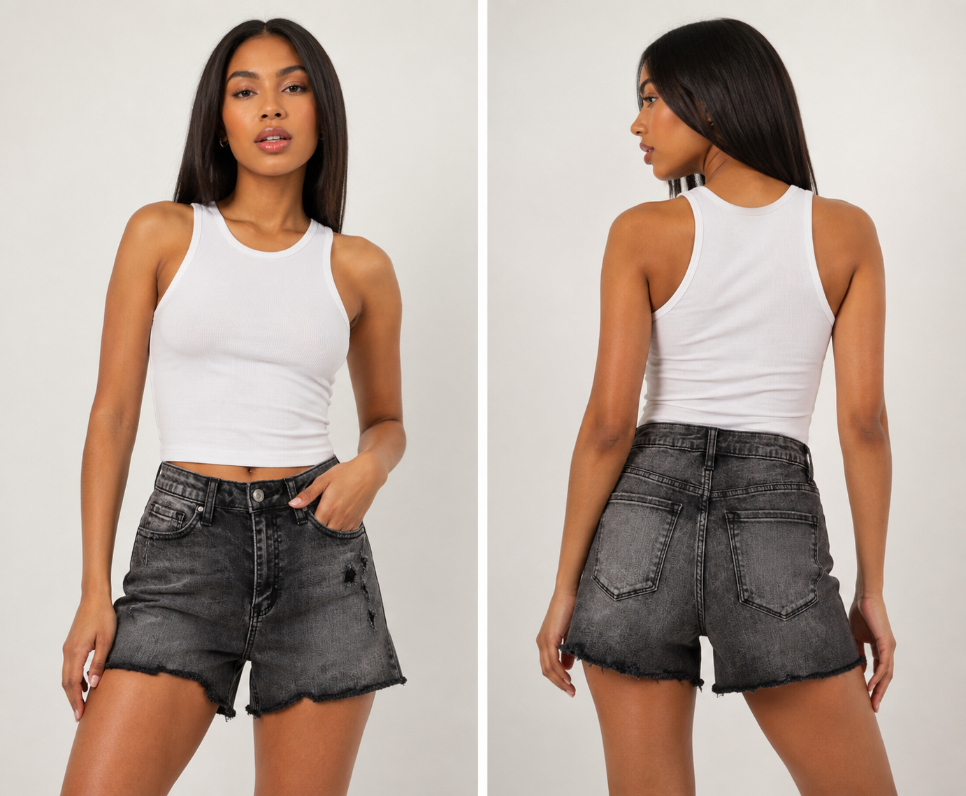 High-Waist Washed Distressed Denim Shorts