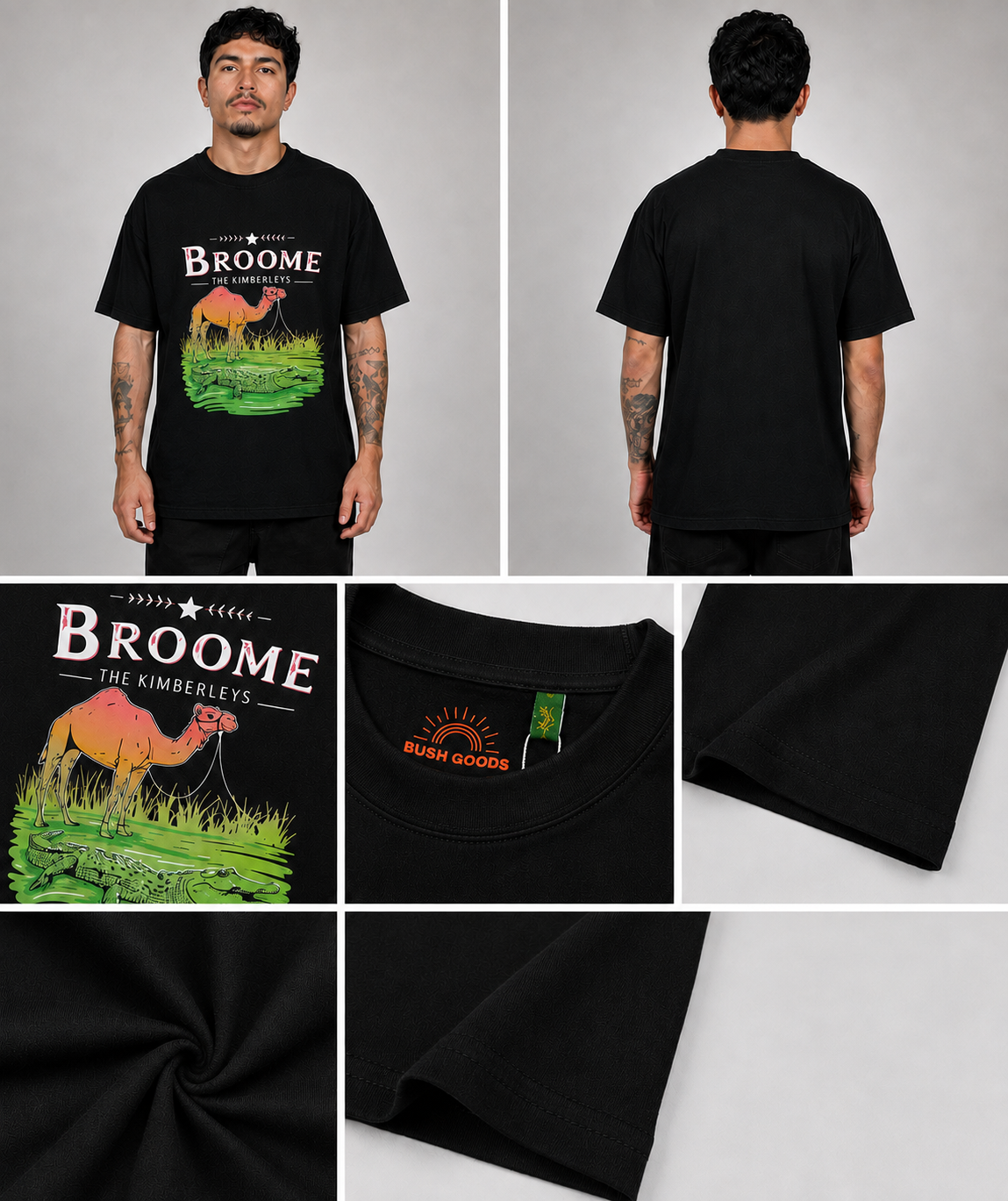 Broome Camel & Crocodile Graphic T-Shirt – Black