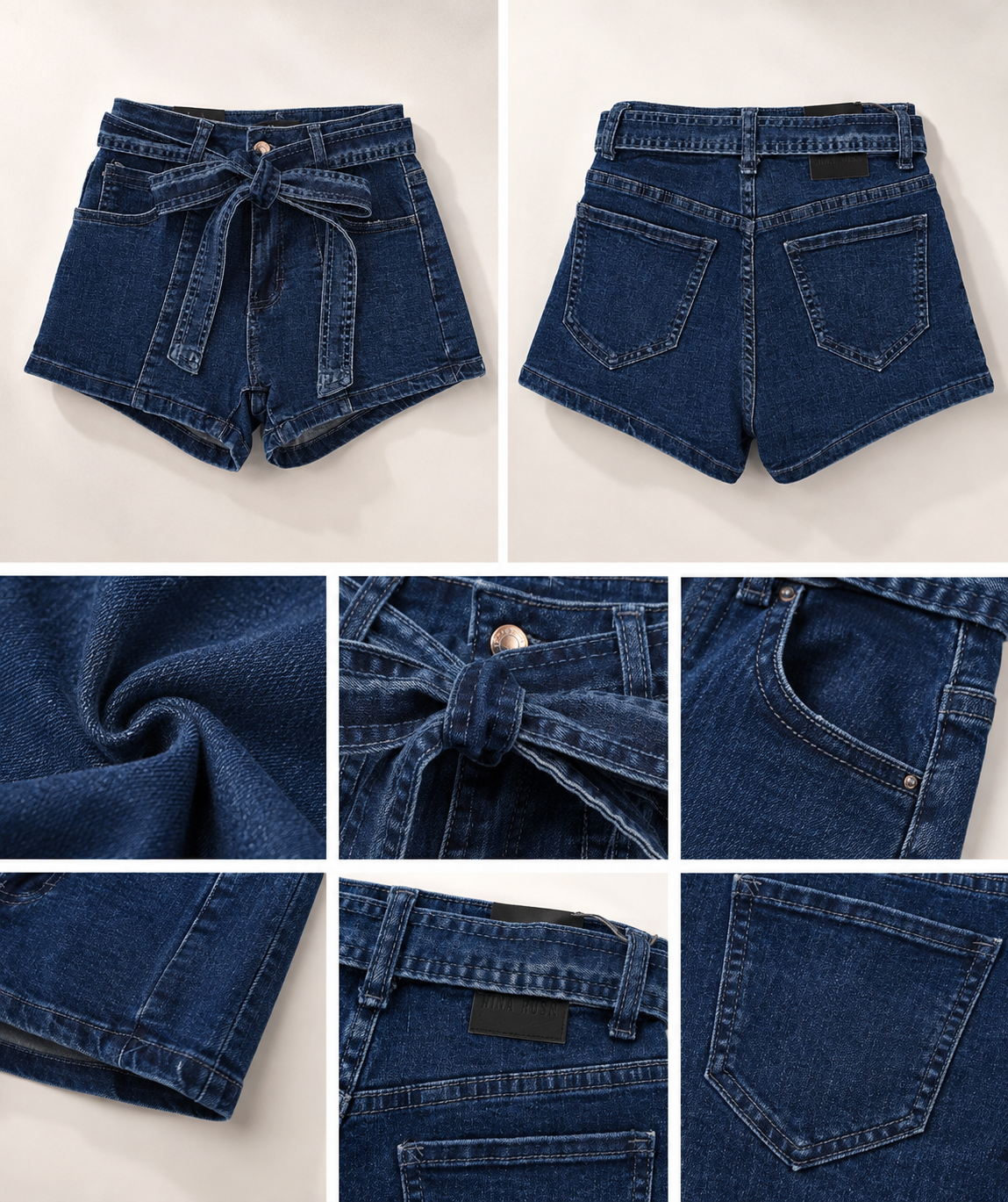 High-Waist Belted Denim Shorts