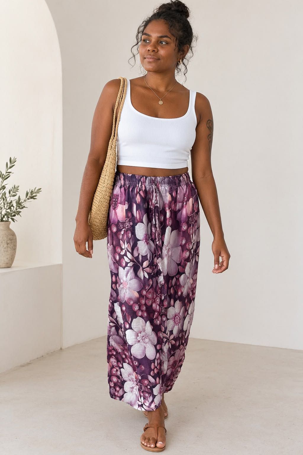 Ladies Bali Print Drawstring Long Skirt – Free Size