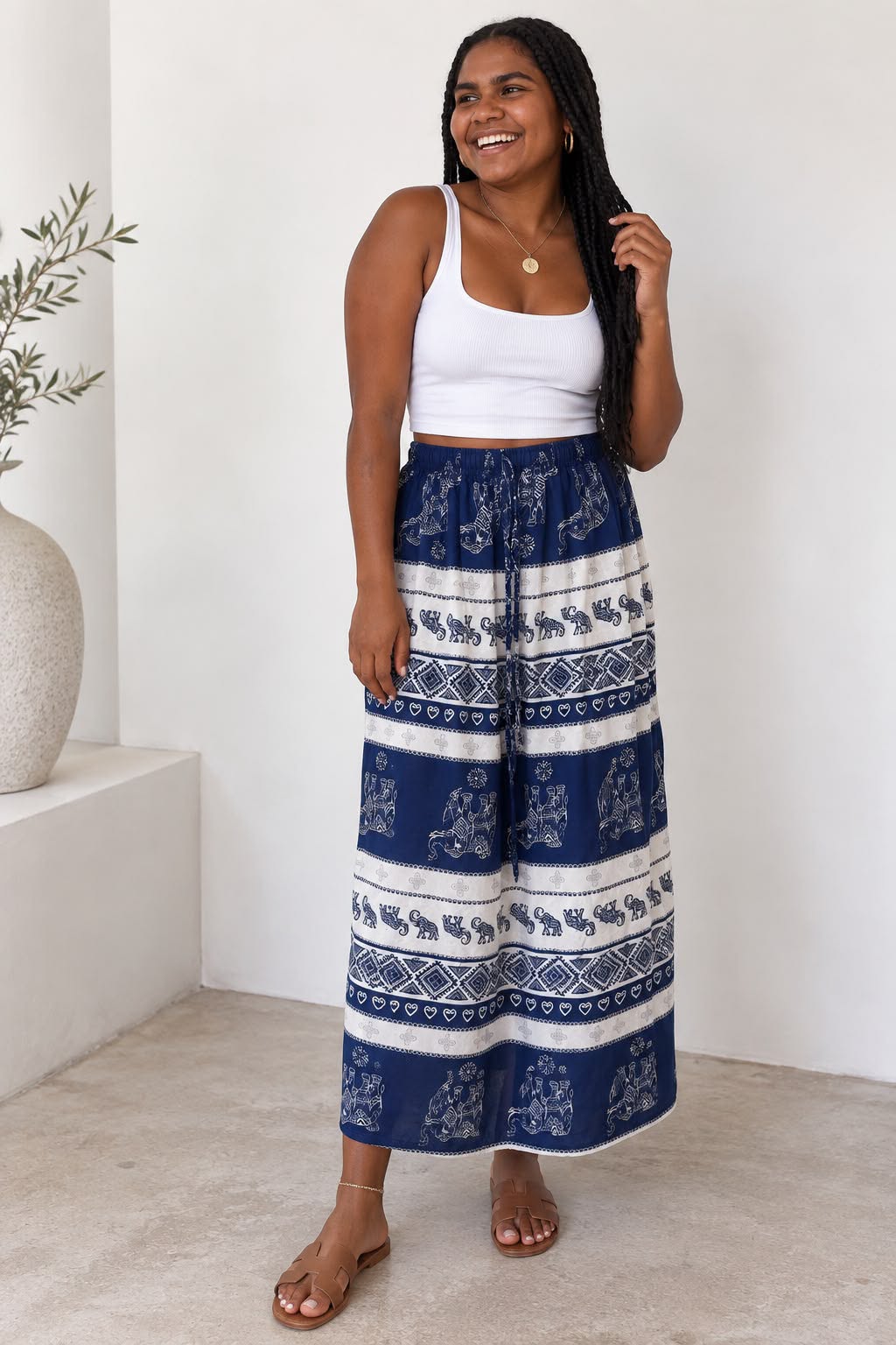 Ladies Bali Print Drawstring Long Skirt – Free Size