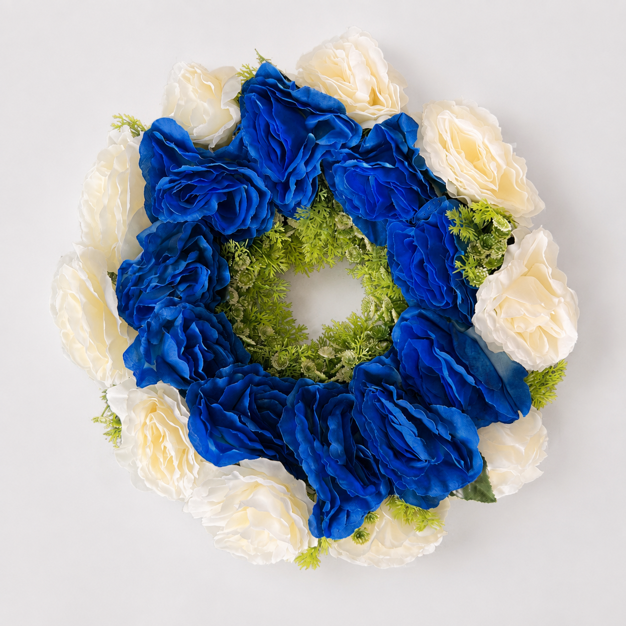 Medium Blue & White Artificial Flower Ring – 36cm