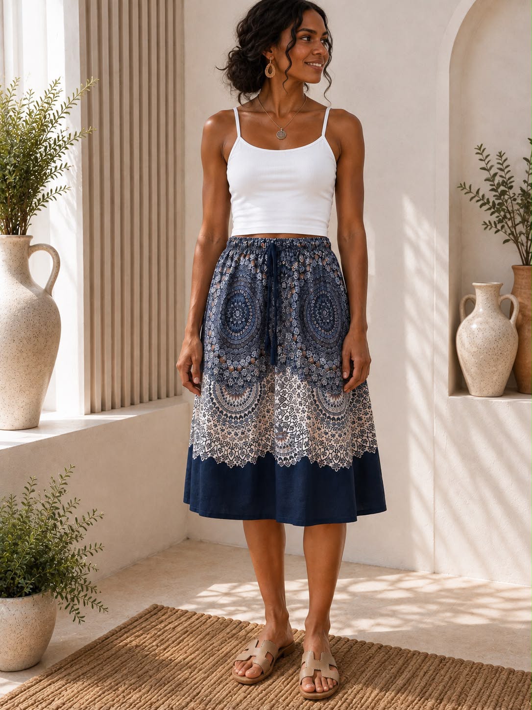Ladies Bali Print Drawstring Short Skirt – Free Size