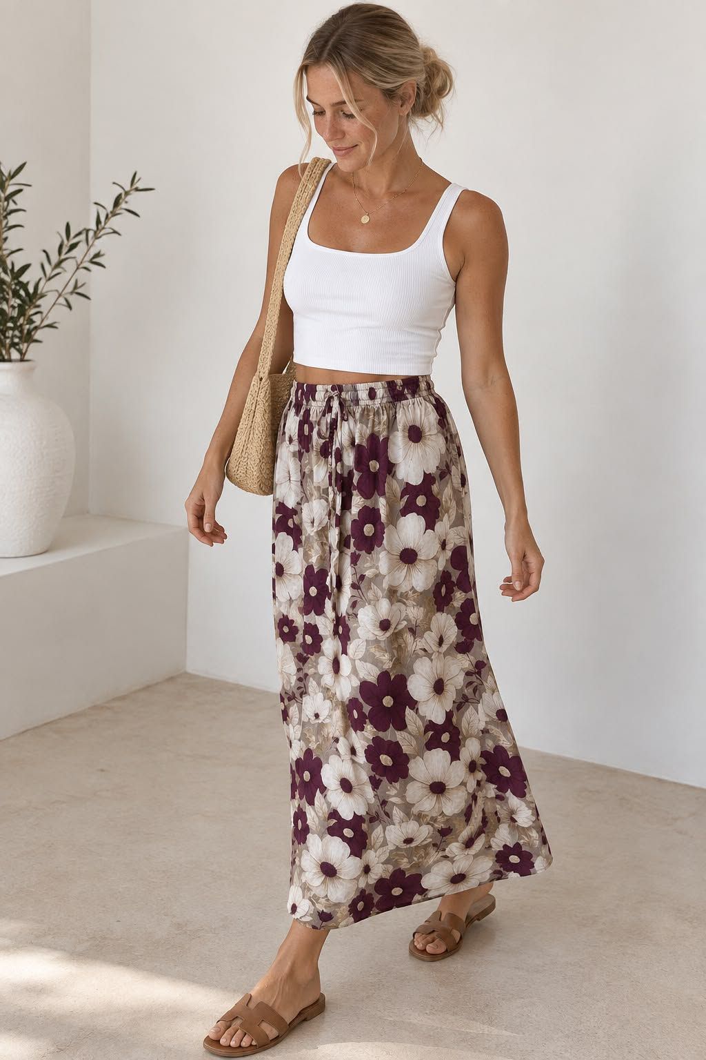 Ladies Bali Print Drawstring Long Skirt – Free Size