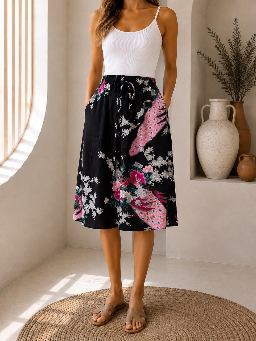 Ladies Bali Print Drawstring Short Skirt – Free Size
