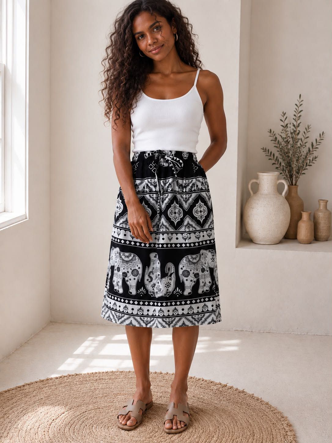 Ladies Bali Print Drawstring Short Skirt – Free Size