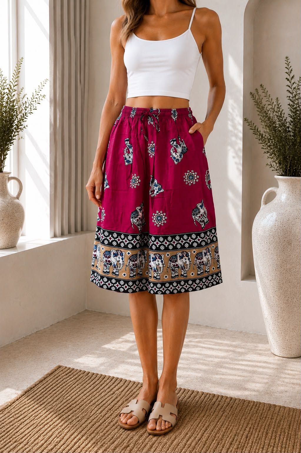 Ladies Bali Print Drawstring Short Skirt – Free Size