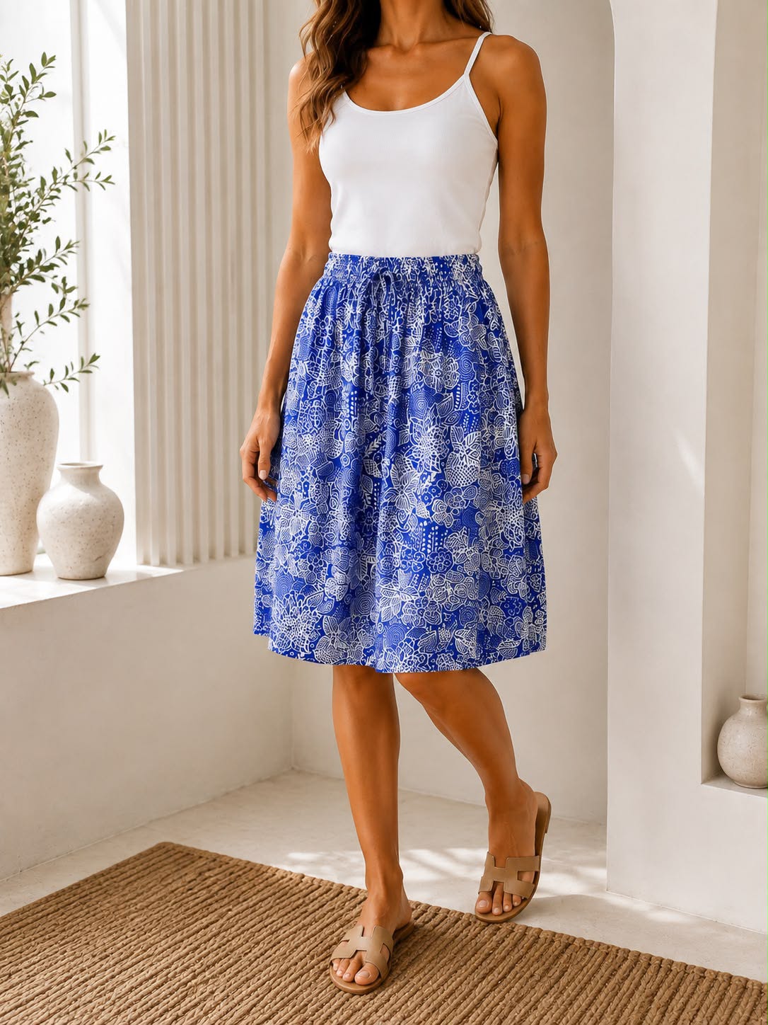 Ladies Bali Print Drawstring Short Skirt – Free Size