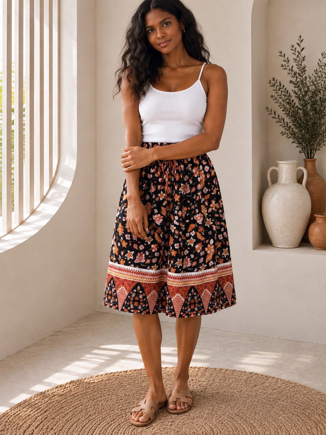 Ladies Bali Print Drawstring Short Skirt – Free Size