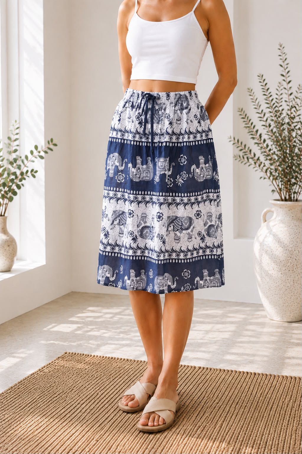 Ladies Bali Print Drawstring Short Skirt – Free Size
