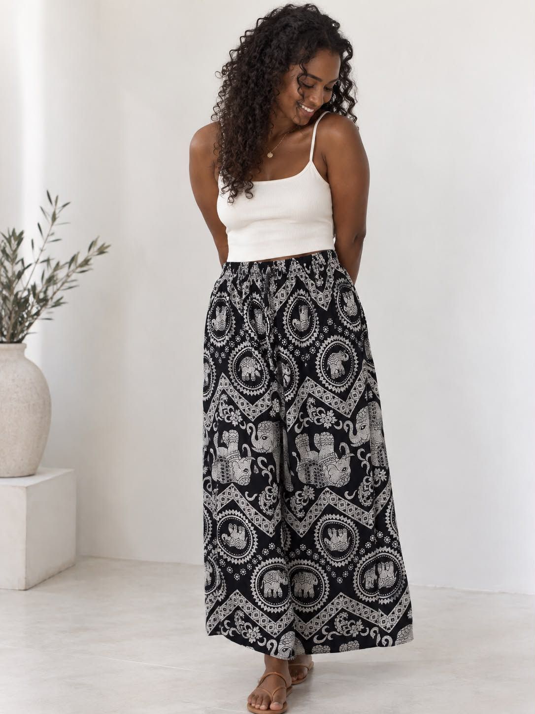 Ladies Bali Print Drawstring Long Skirt – Free Size