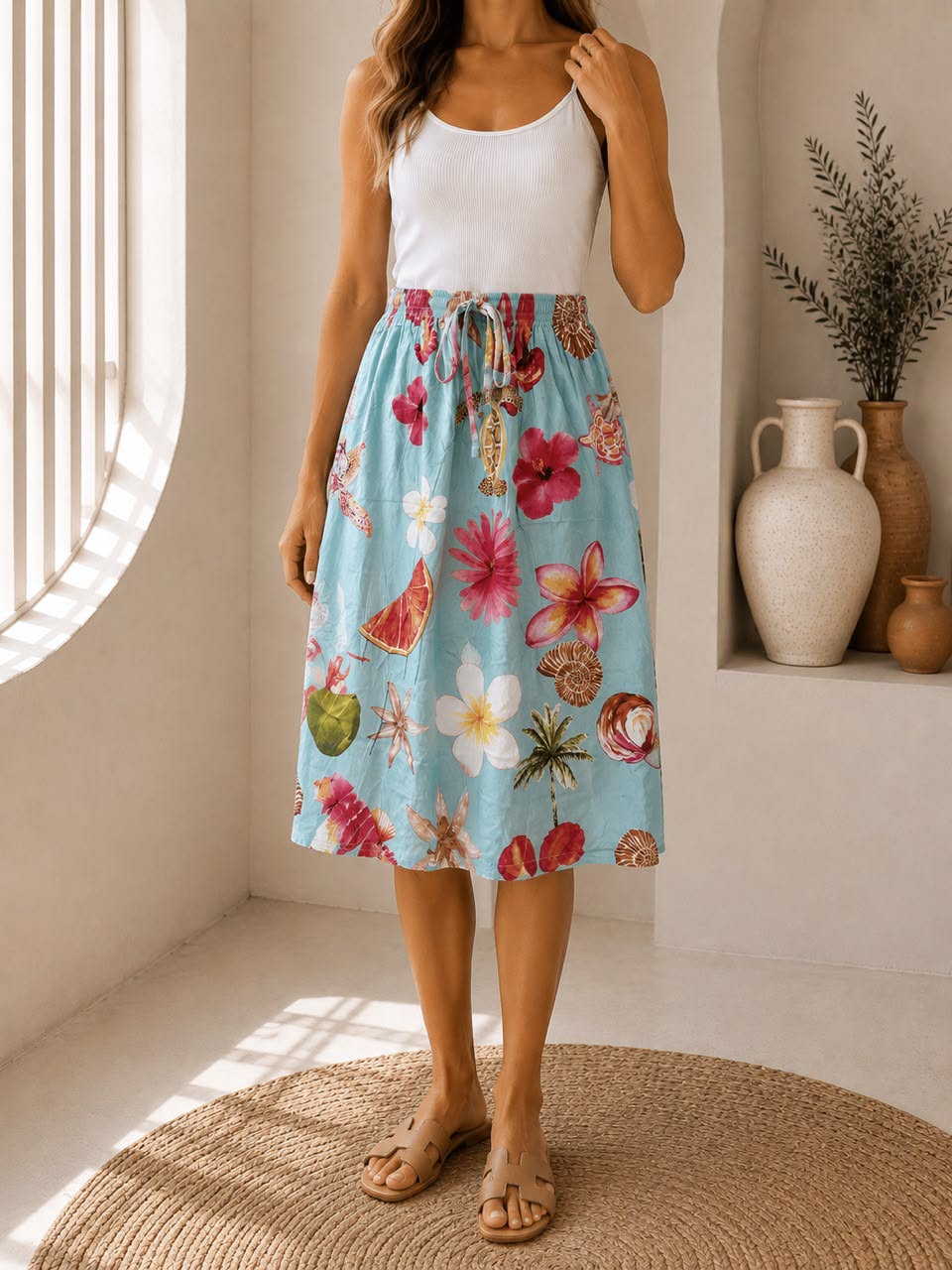 Ladies Bali Print Drawstring Short Skirt – Free Size