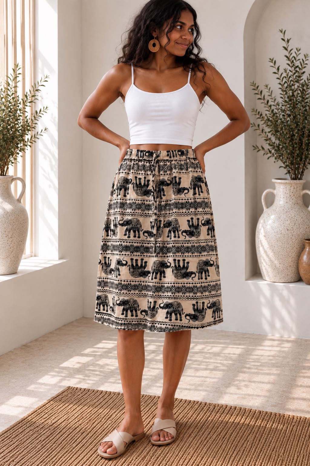Ladies Bali Print Drawstring Short Skirt – Free Size