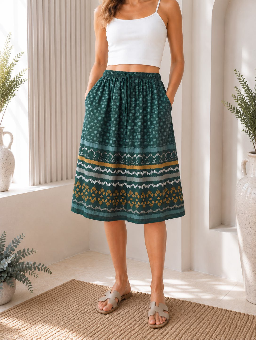 Ladies Bali Print Drawstring Short Skirt – Free Size