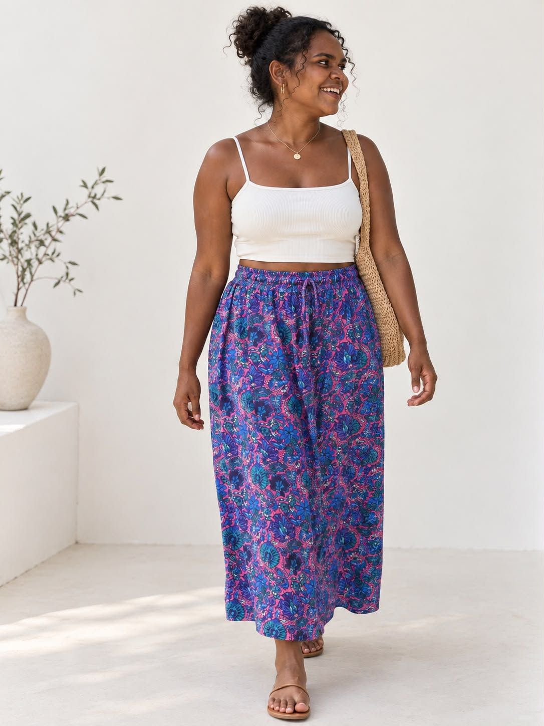 Ladies Bali Print Drawstring Long Skirt – Free Size