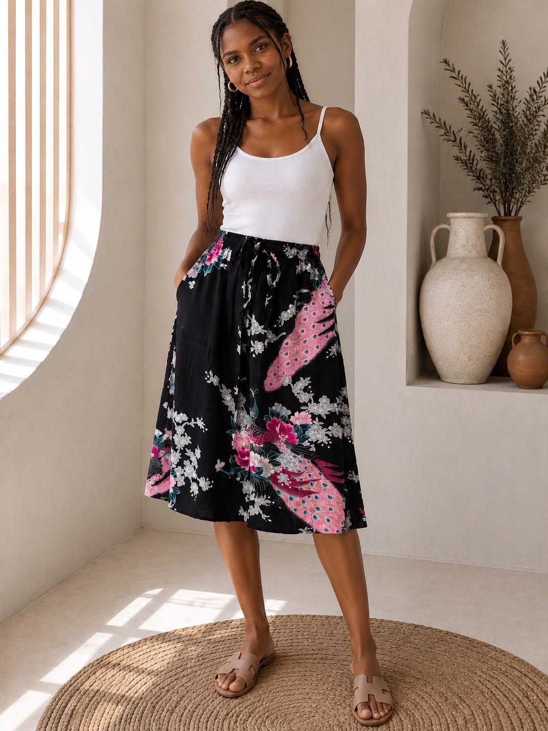 Ladies Bali Print Drawstring Short Skirt – Free Size
