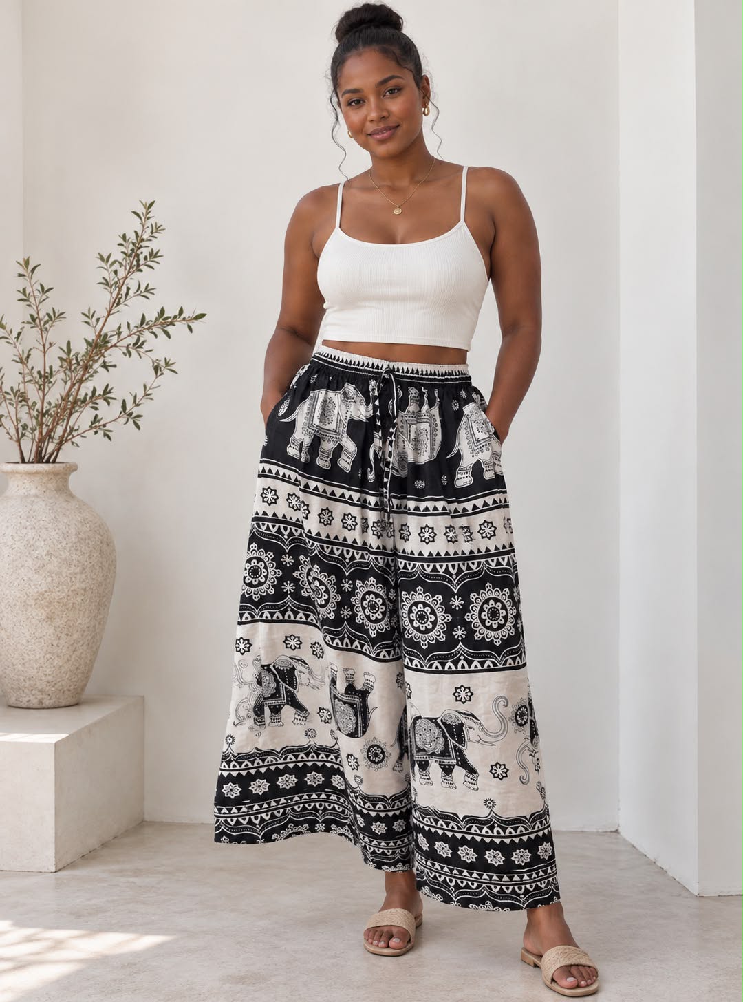 Ladies Bali Print Drawstring Long Skirt – Free Size