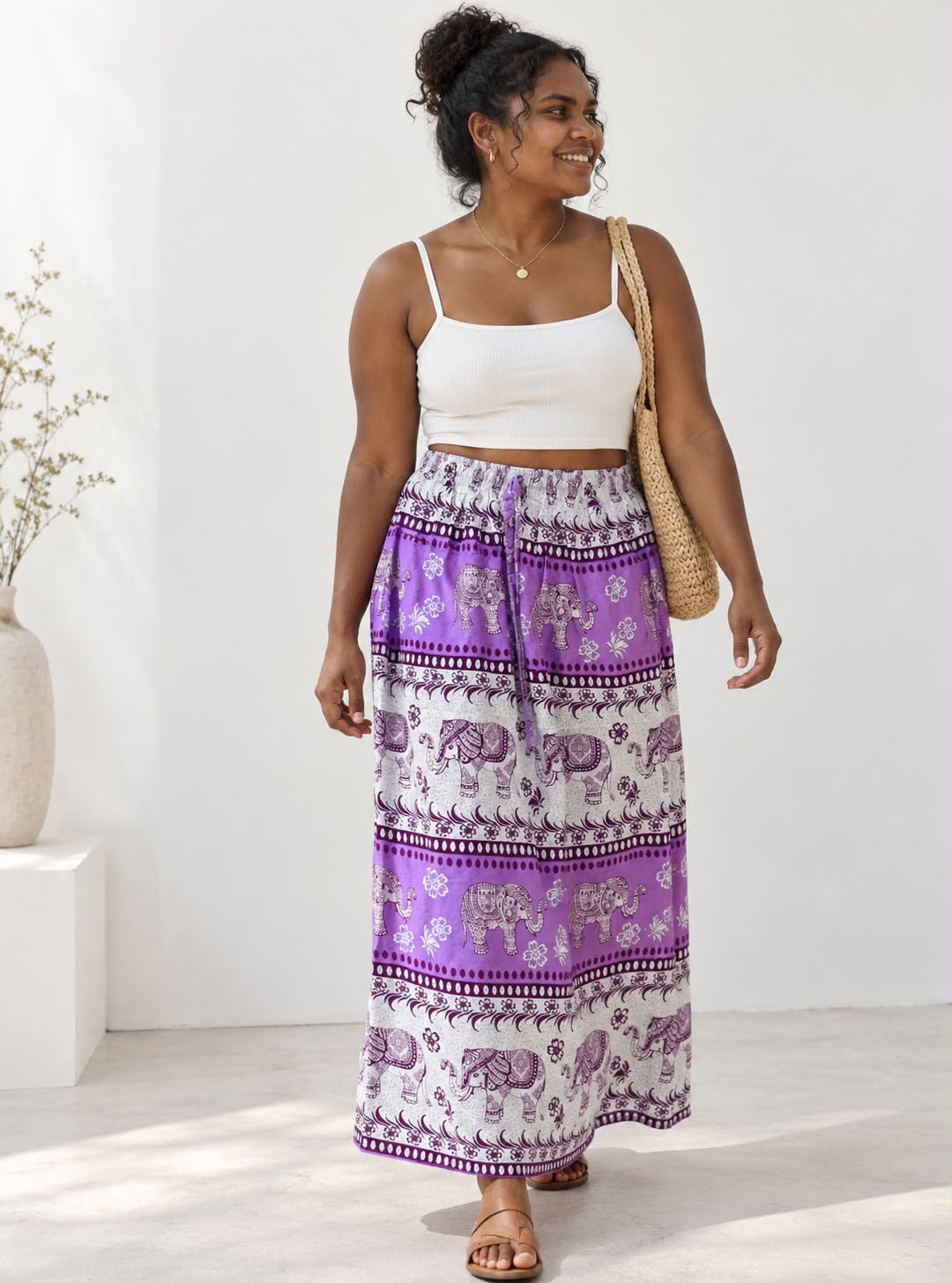 Ladies Bali Print Drawstring Long Skirt – Free Size